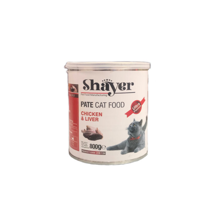 کنسرو غذای گربه شایر پته با طعم مرغ و جگر shayer 800g - Image 1